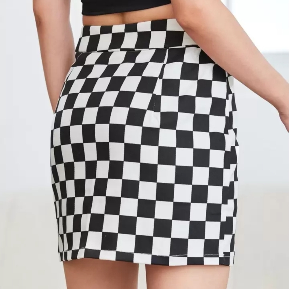 🌈Coolane O-Ring Zip Fly Checkered Black and White Skirt Size Small US 4 - Picture 2 of 9